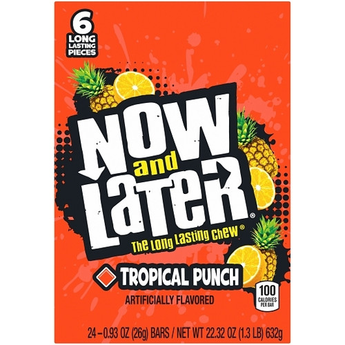 Now and Later Tropical Punch Long Lasting Chew Candy, 0.93 Ounce, 12 Per Case